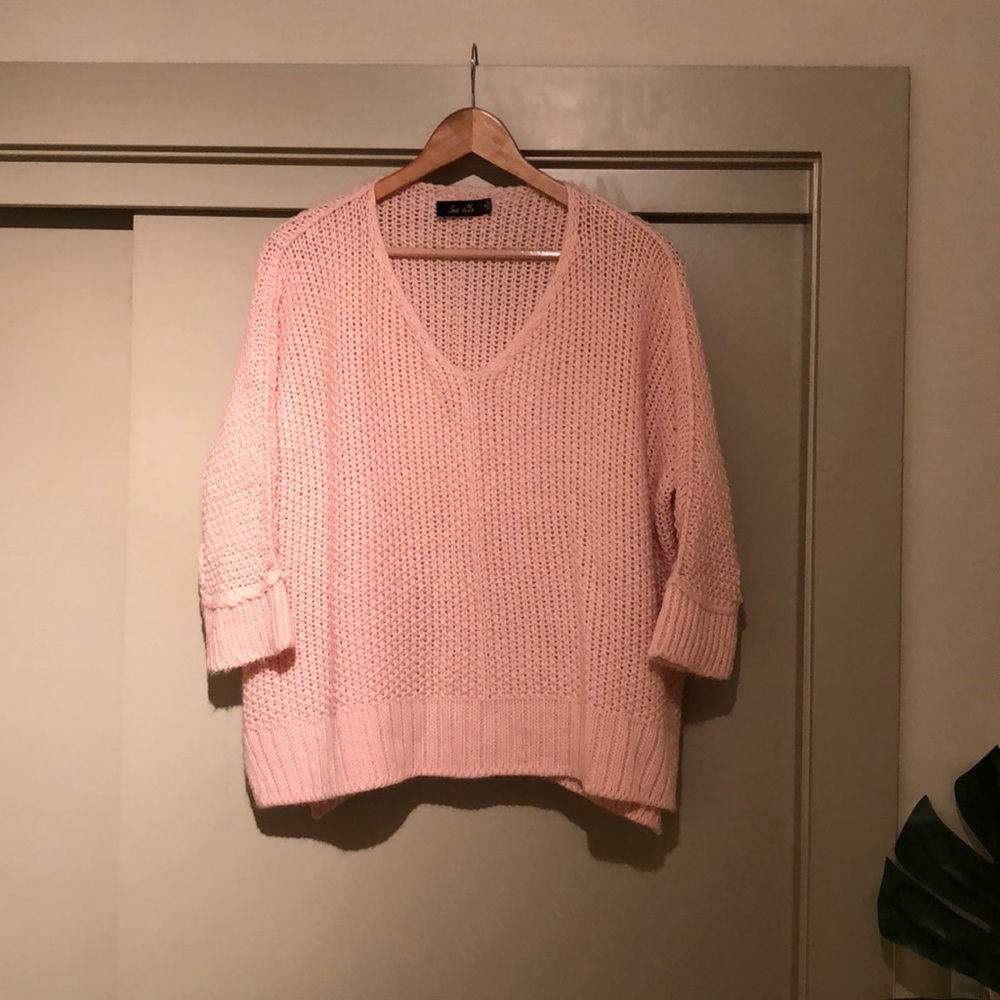 Knit oversized cozy quarter-sleeved sweater